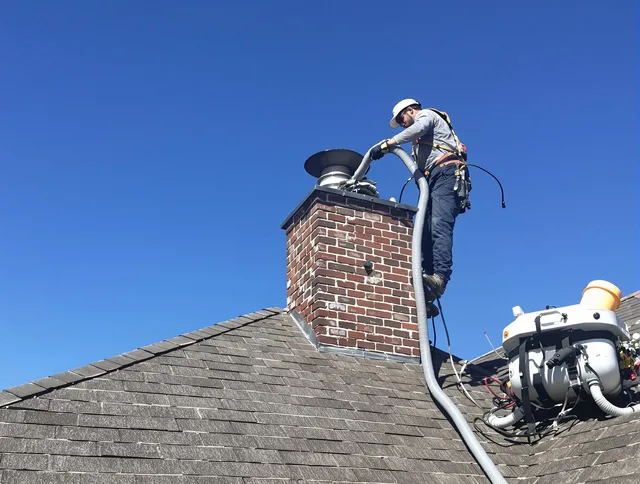 Dedicated Smithfield Chimney Sweep team member cleaning a chimney in Smithfield, RI