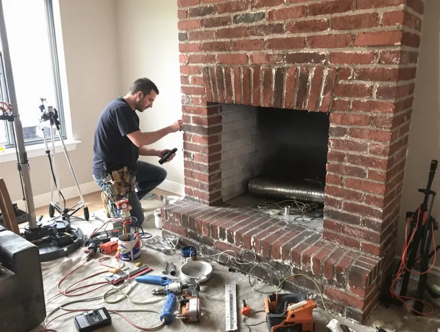 Smithfield Chimney Sweep specialist finalizing chimney liner service in Smithfield, RI