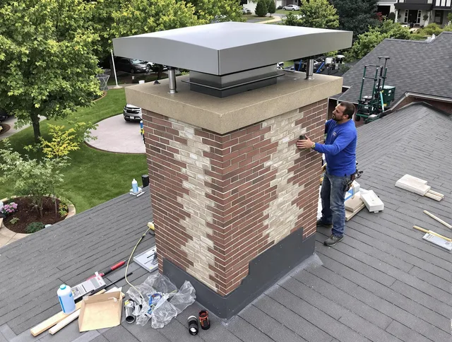 Smithfield Chimney Sweep team working on a custom chimney remodel in Smithfield, RI